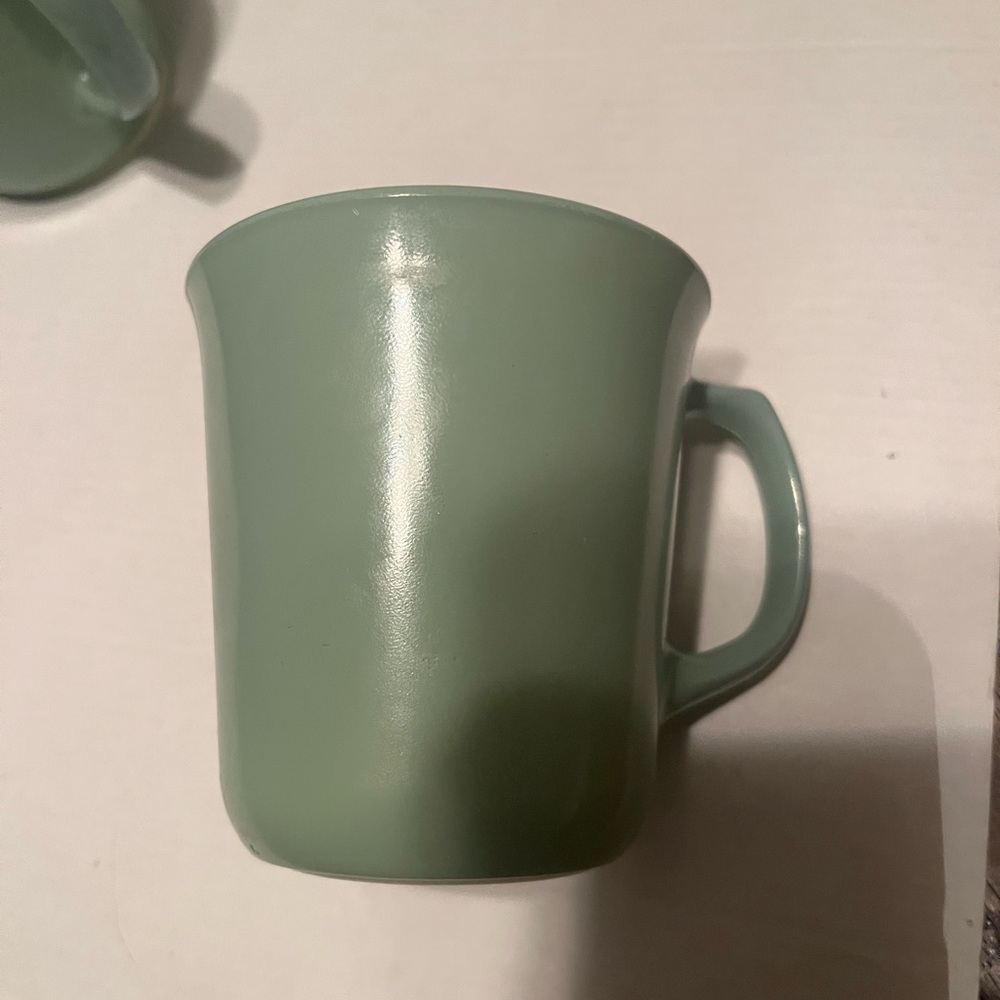 Vintage teal Pyrex coffee cups. Set of six.